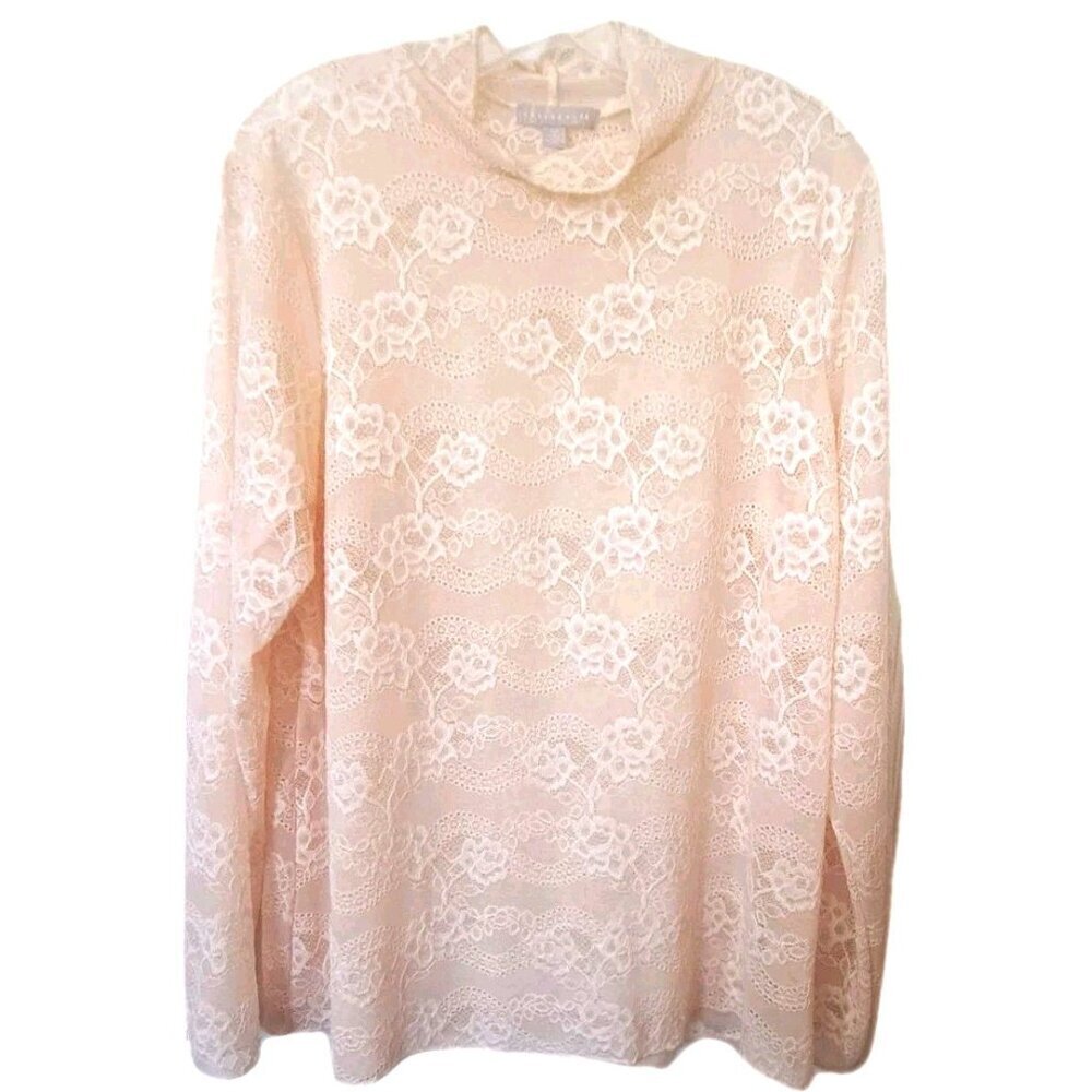 Chelsea28 Women's XXL  Pink Angel Long Sleeve Stretch Lace Top Mock Neck Sheer